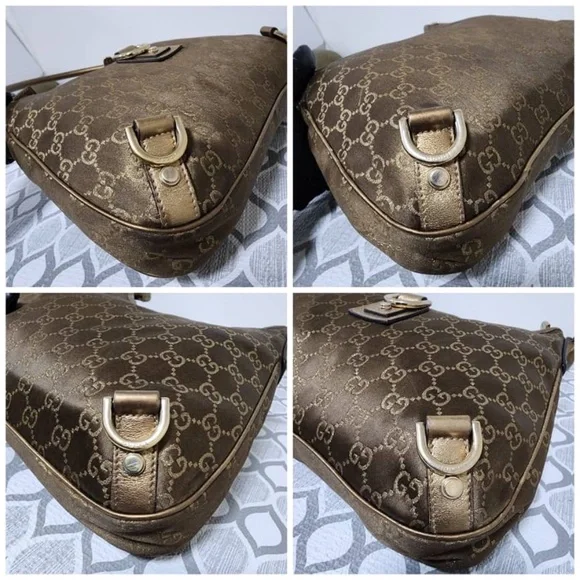 Authentic GUCCI GG Fabric Abbey Medium D-Ring Hobo Bag Gold Golden Brown - Picture 12 of 14